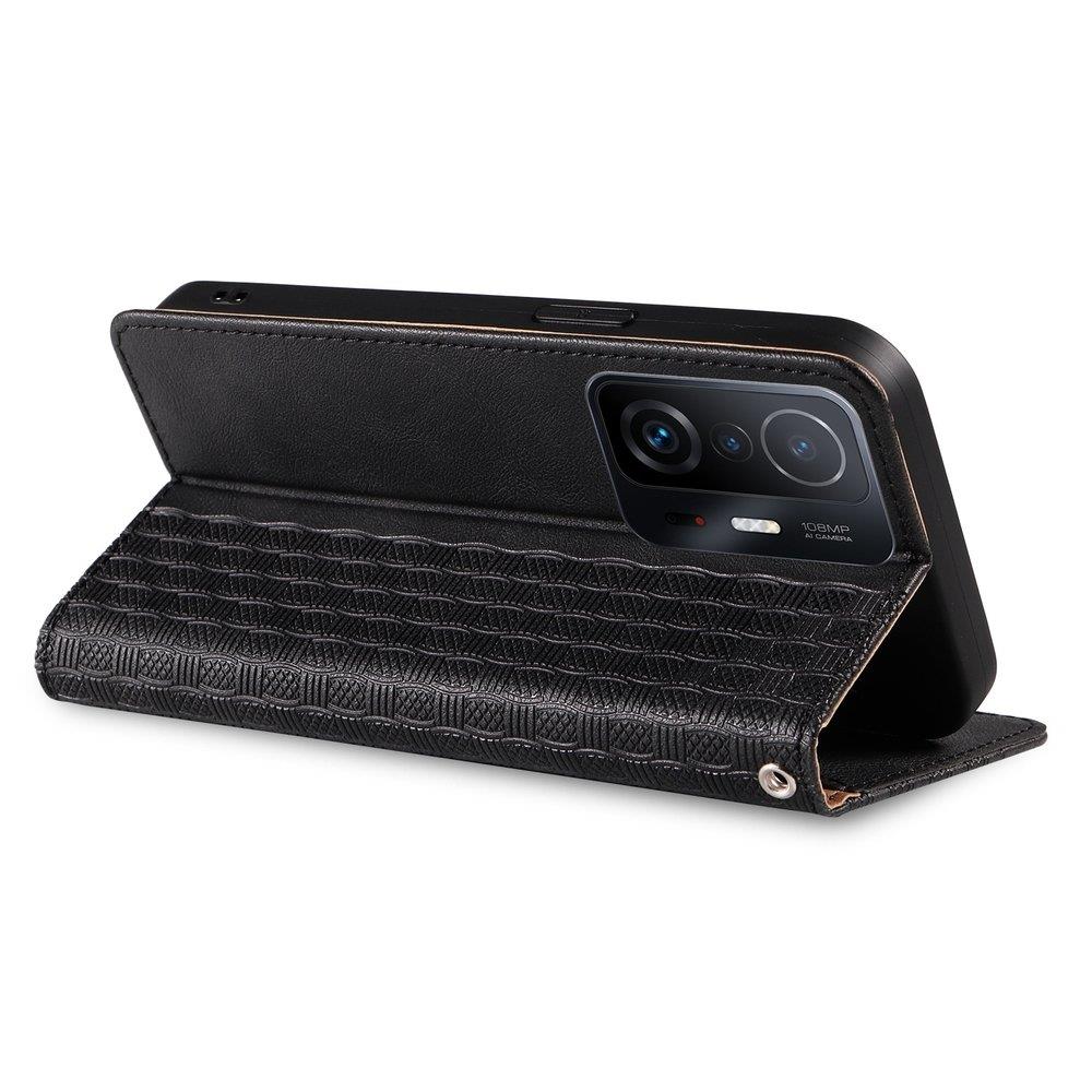 Husa cu snur pentru Xiaomi Redmi Note 11 Pro, Hurtel, Tip carte, Magnet, Buzunar card, Piele, Negru