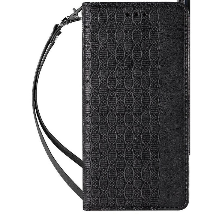 Husa cu snur pentru Xiaomi Redmi Note 11 Pro, Hurtel, Tip carte, Magnet, Buzunar card, Piele, Negru