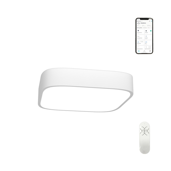 Plafoniera smart Neo Recuadro, Immax, Plastic/Aluminiu, 56 W, 60x60x8.5 cm, Alb