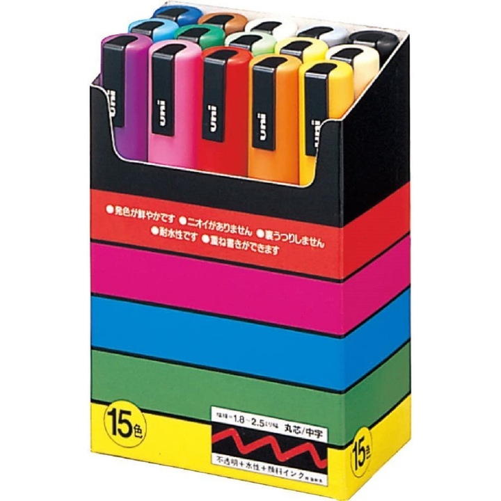 Комплект 15 маркера Posca, Перманентен, Многоцветен