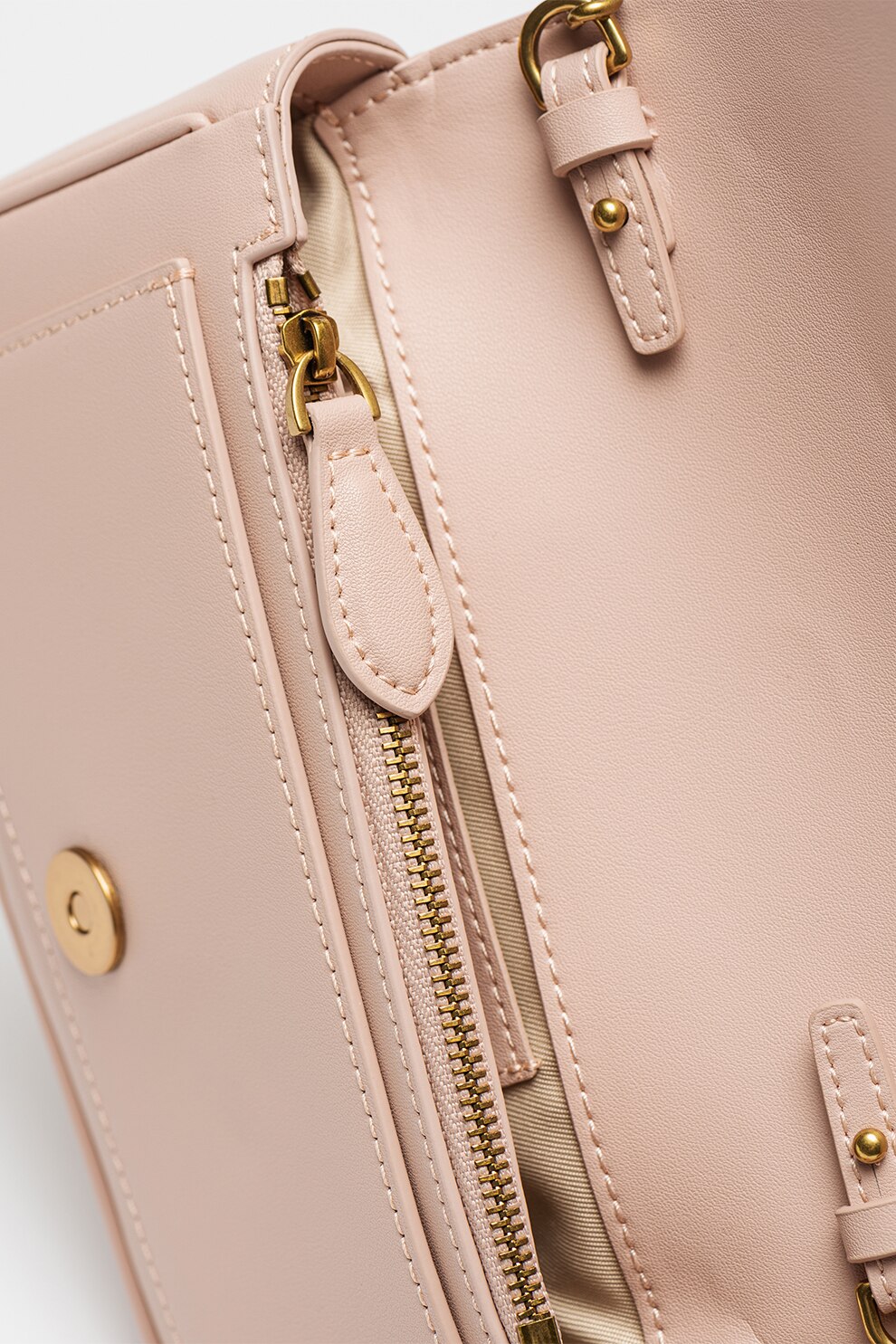 Pinko, Geanta crossbody de piele cu clapa Love One, Roz prafuit eMAG.ro