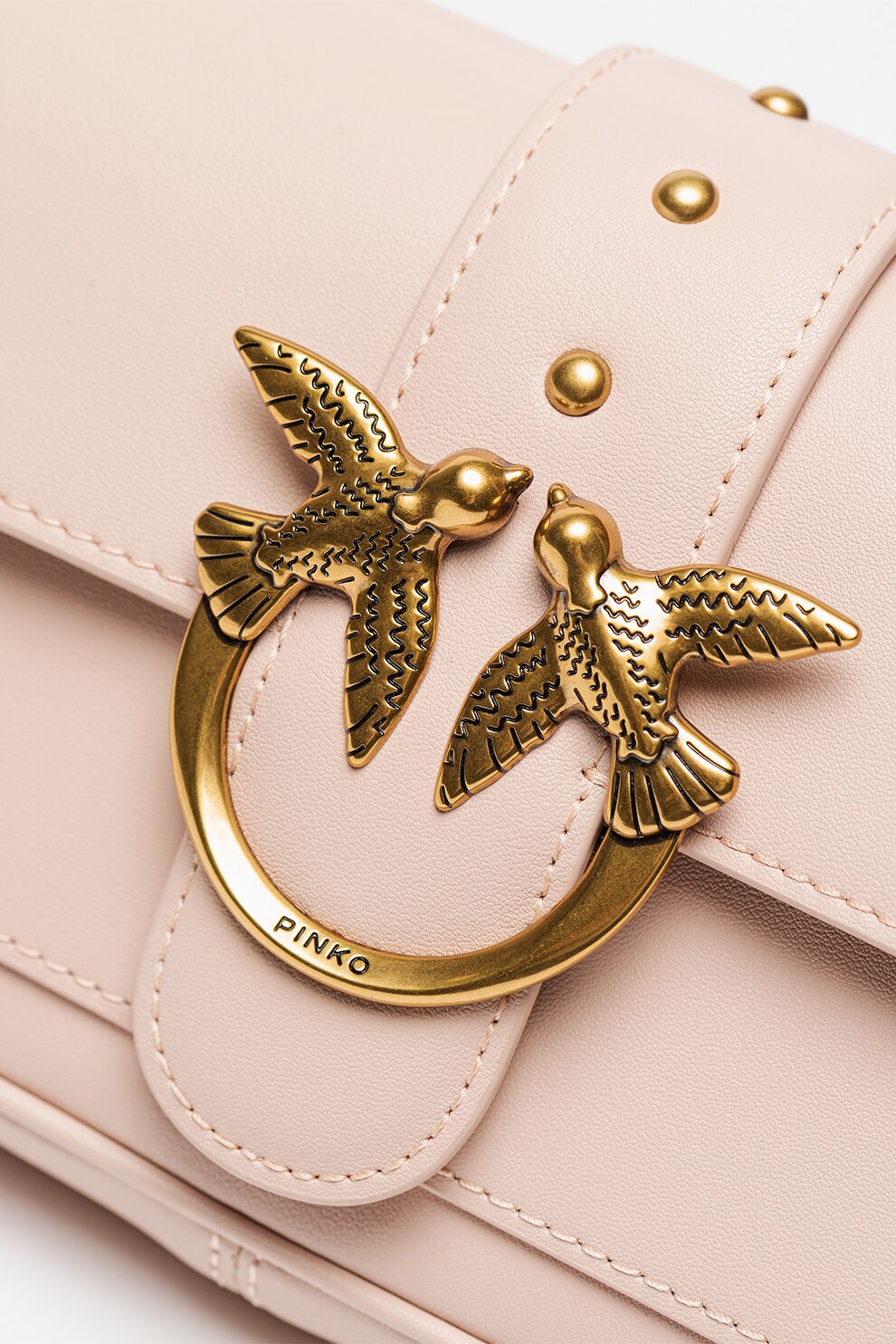 Pinko, Geanta crossbody de piele cu clapa Love One, Roz prafuit eMAG.ro