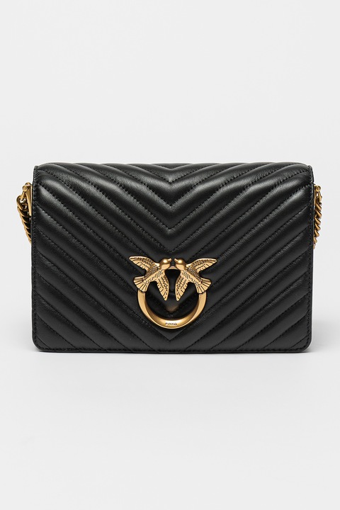 Pinko, Кожена чанта Love Click, Златист, Черен