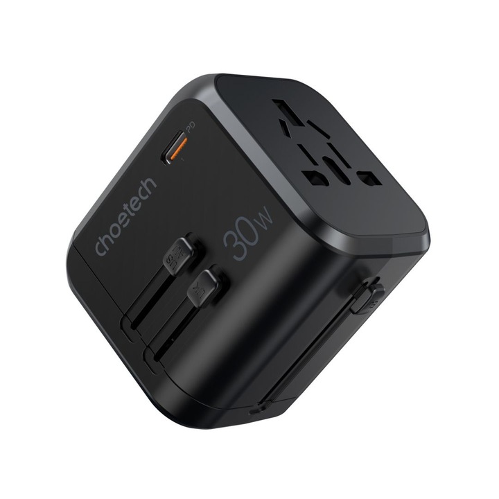 Travel wall charger Choetech PD5008, 3xUSB-A, 1xUSB-C, GaN, 30W, US/EU/UK/AU (black)