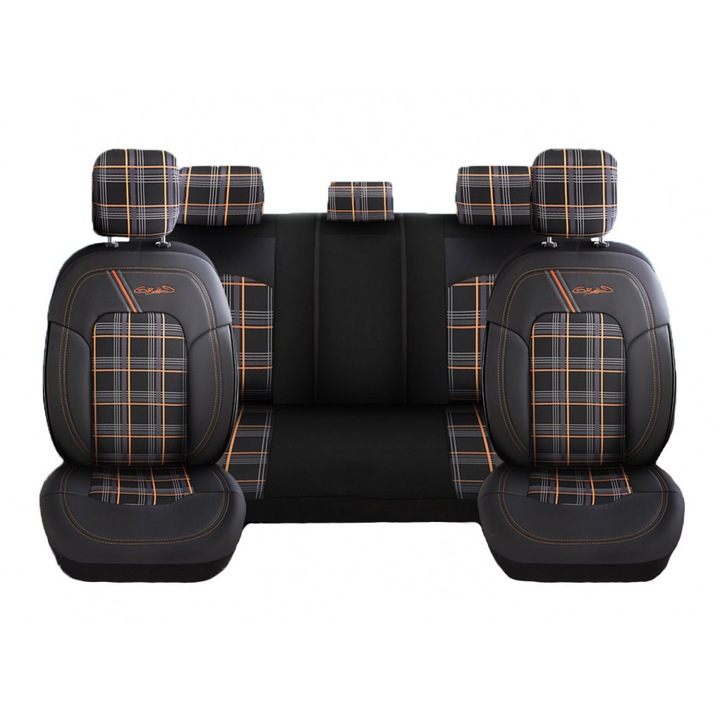 Set huse scaune auto Dynamic, universale, fata-spate, negru cu portocaliu