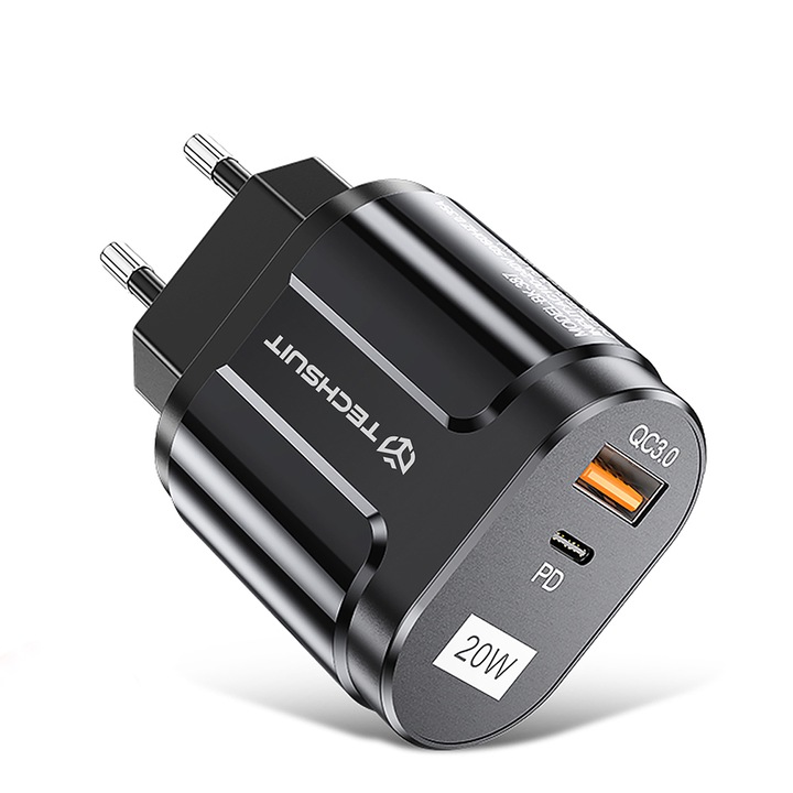 Adaptor incarcare USB-A, EVIA Power, QC 3.0, USB-C, 20W, G78, Lexgard, Premium CHPD038, G78, Deep Dark