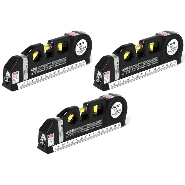 Set nivela laser, 45 de grade, Banda de masurare incorporata 2.5 m, 3 bucati, Negru