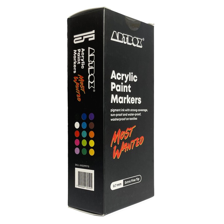 Set 15 markere - Acrylic Paint - Most Wanted, 1 mm, Permanent, Multicolor