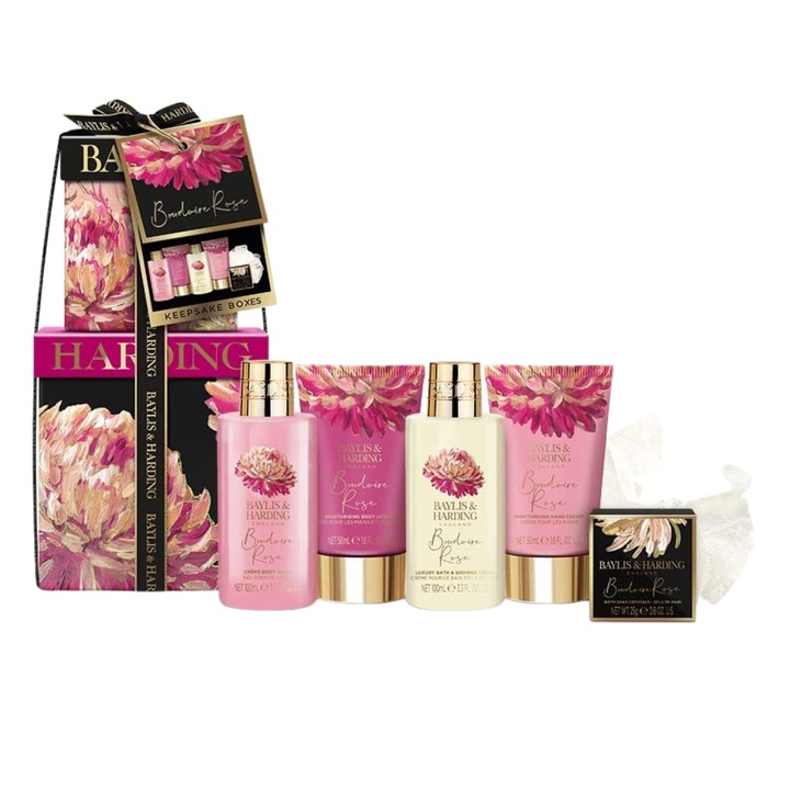 Deluxe Budoire Rose fürdőkozmetika szett fürdőszivaccsal, 325 ml