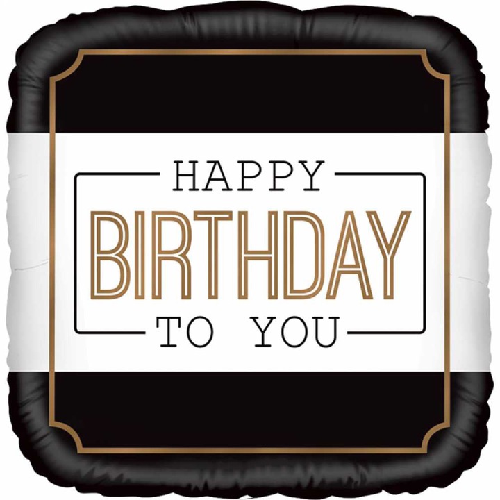 Balon Folie Patrat HB Alb si Negru, 46 cm, 36966