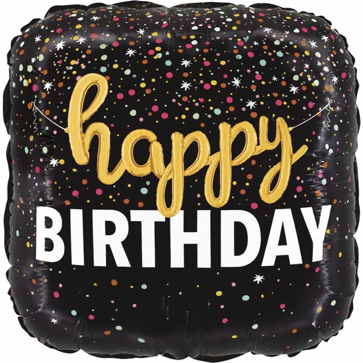 Balon Folie Patrat Script HB cu Confetti, 46 cm, 26198P