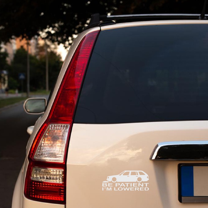Sticker decorativ perete, auto si geam, Be Patient I M Lowered, Alb