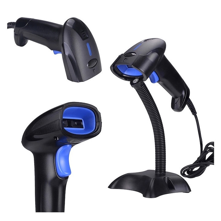 Баркод четец със стойка, USB, автоматично баркод сканиране, четене на код от LCD екран, IP54 защита, скорост на сканиране 200 пъти в секунда, светлинен и звуков сигнал, жичен скенер, HDWR, HD10C