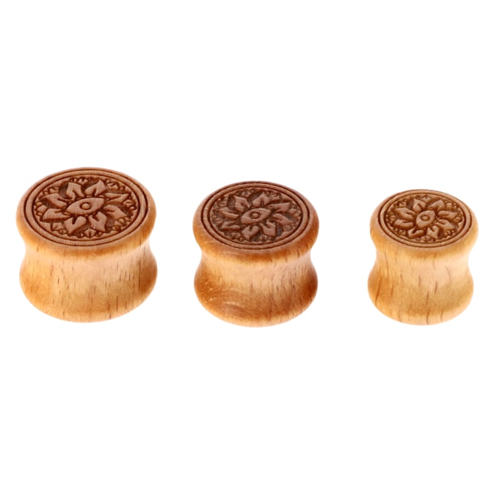 3 db-os készlet, Piercing, Fülbevaló, Fa, Kerek, NO9888, 1,3 / 1,6 / 1,8 cm, Bézs