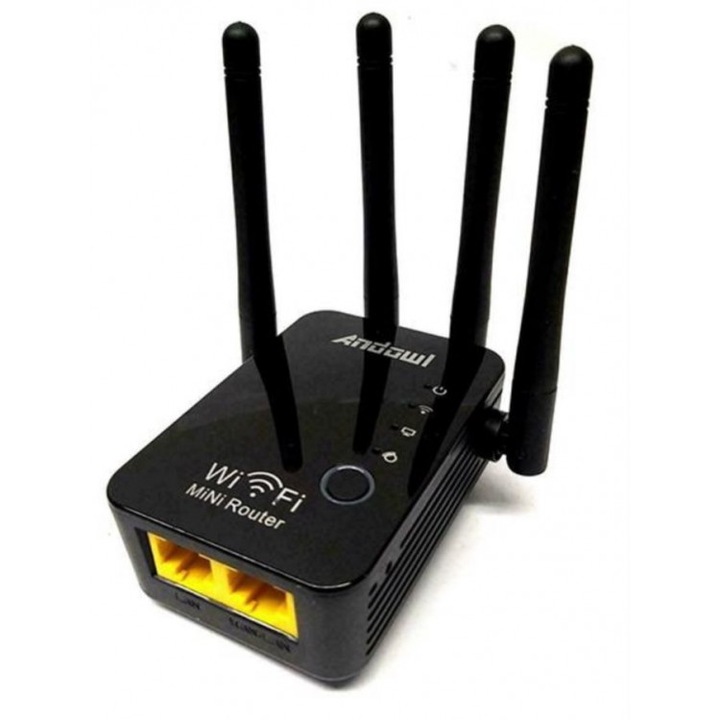 Extender WiFi Andowl, aparat extindere semnal wifi, cu o singur banda 2,4 GHz, 300 Mbps, Q-T85, negru