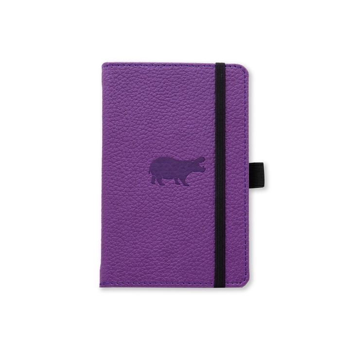 Caiet Cu Elastic, A6, 96 File-100g/mp-cream, Coperti Rigide Violet, Dingbats Hippo - Matematica