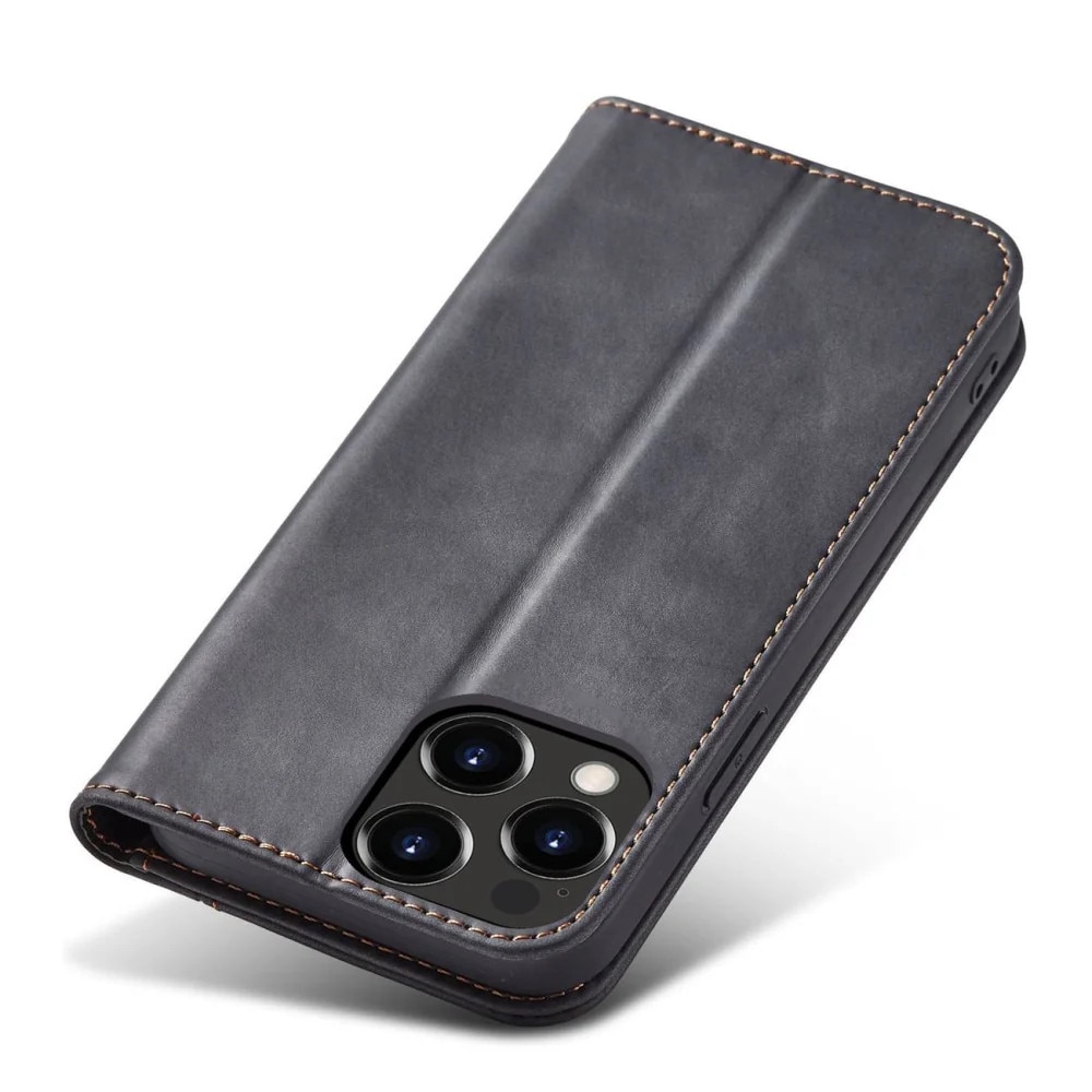 Husa pentru iPhone 13 Pro Max, Hurtel, Tip carte, Magnet, Buzunar card, Piele, Negru