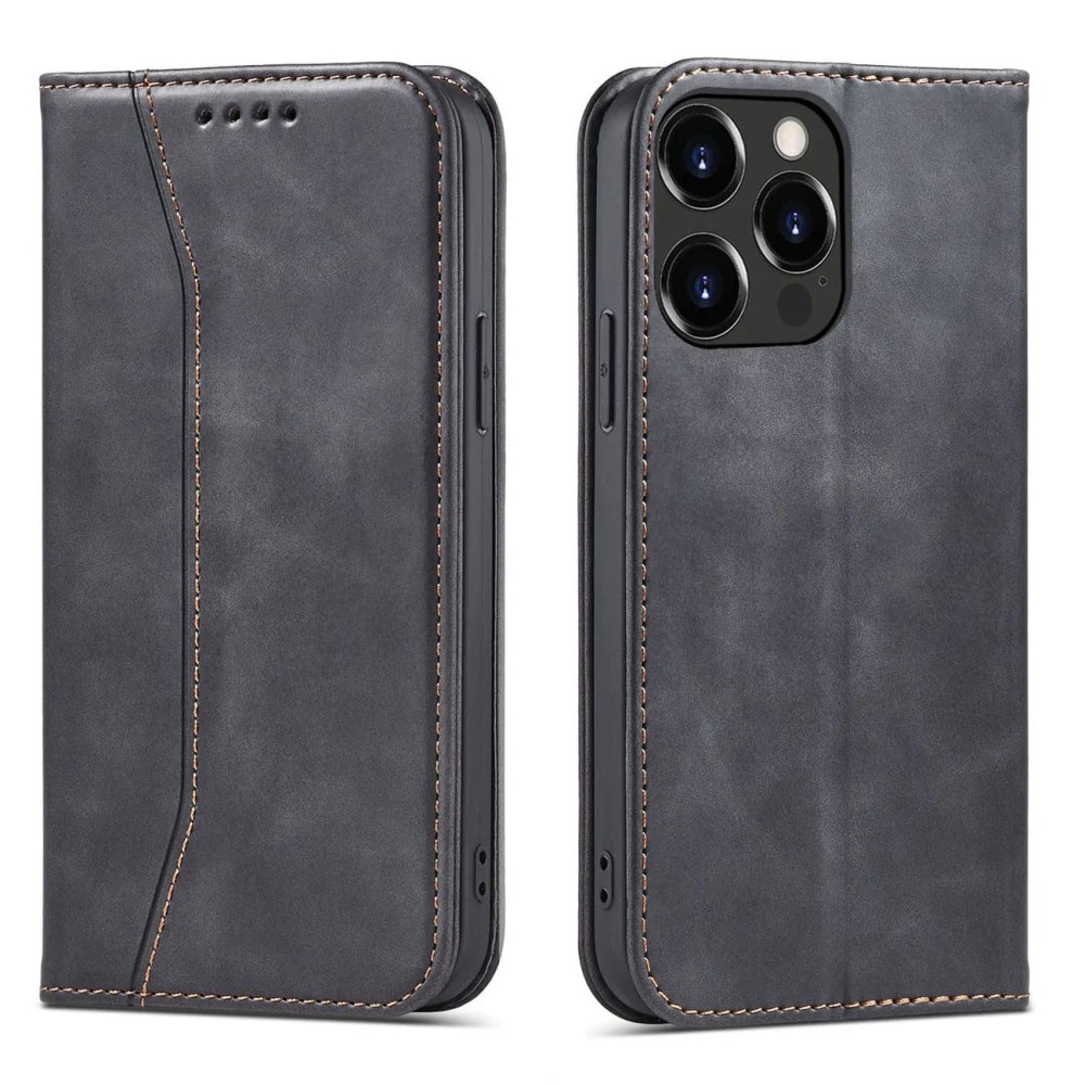 Husa pentru iPhone 13 Pro Max, Hurtel, Tip carte, Magnet, Buzunar card, Piele, Negru