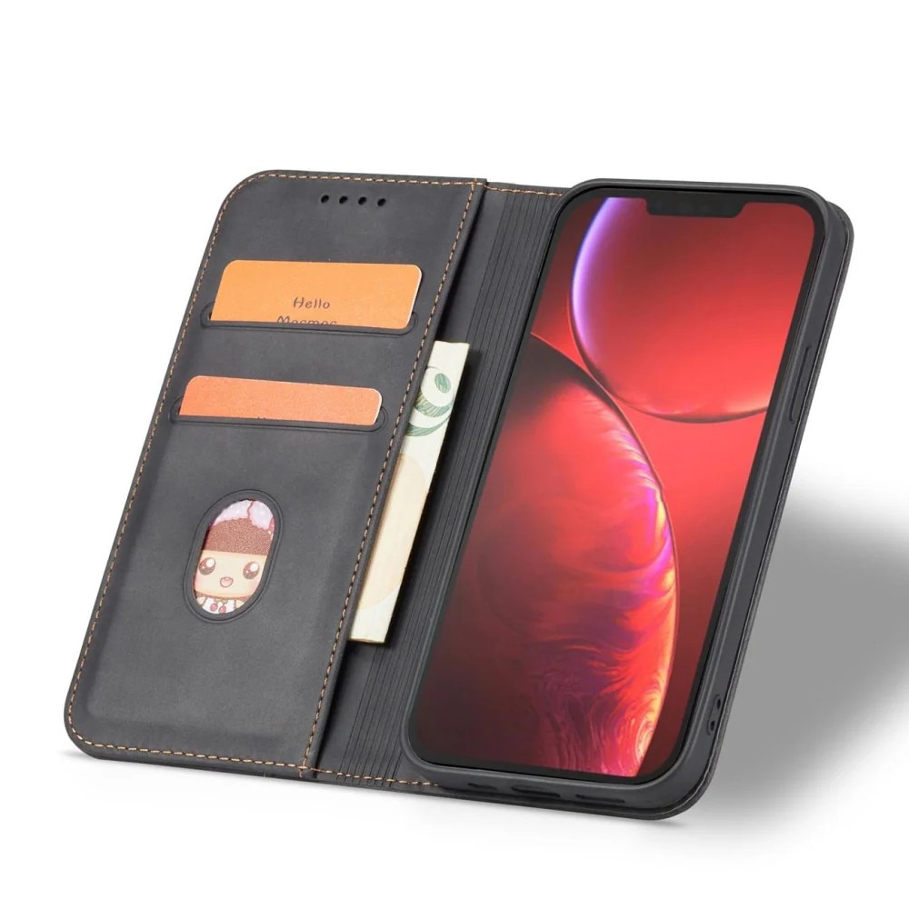 Husa pentru iPhone 13 Pro Max, Hurtel, Tip carte, Magnet, Buzunar card, Piele, Negru