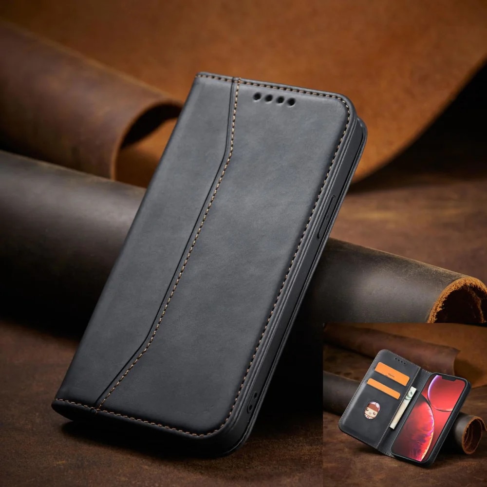 Husa pentru iPhone 13 Pro Max, Hurtel, Tip carte, Magnet, Buzunar card, Piele, Negru