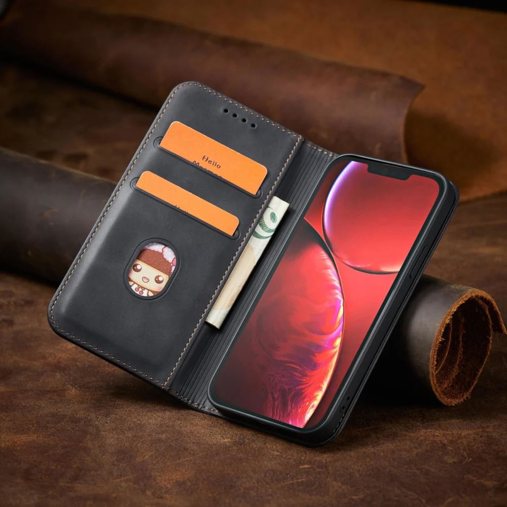 Husa pentru iPhone 13 Pro Max, Hurtel, Tip carte, Magnet, Buzunar card, Piele, Negru