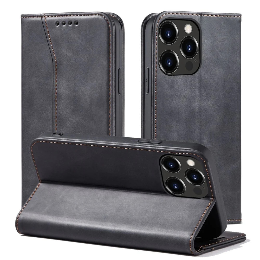 Husa pentru iPhone 13 Pro Max, Hurtel, Tip carte, Magnet, Buzunar card, Piele, Negru