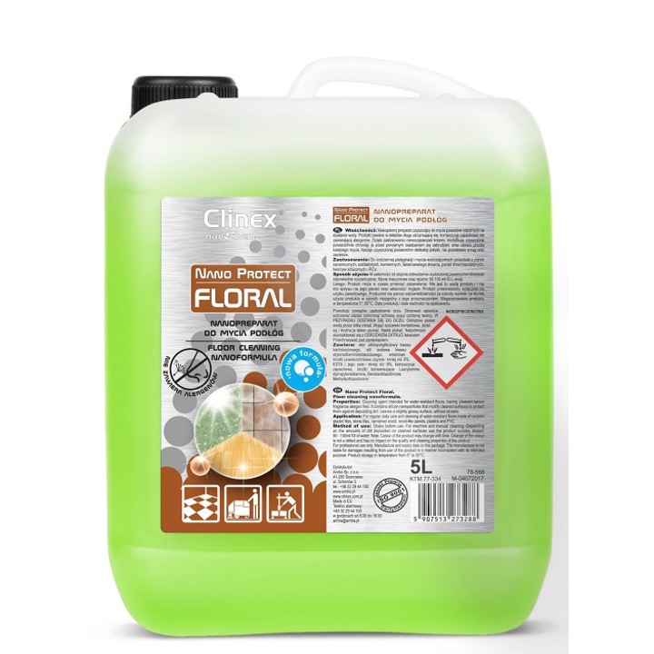 Clinex Nano Protect Floral, 5 literes, folyékony padlótisztító szilikaporszemcsékkel