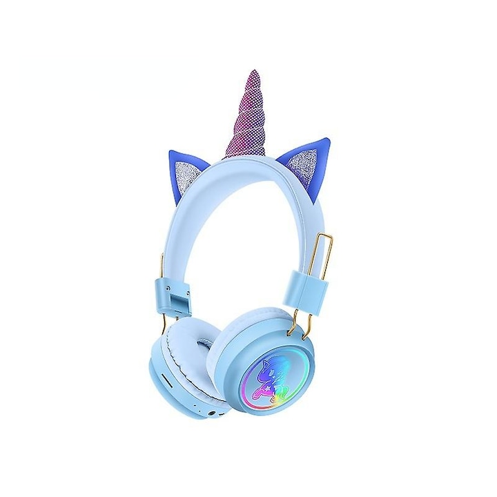 Toxic Beauty Unicorn gyerek fejhallgató, Bluetooth, LED-del, univerzális, Baby Blue