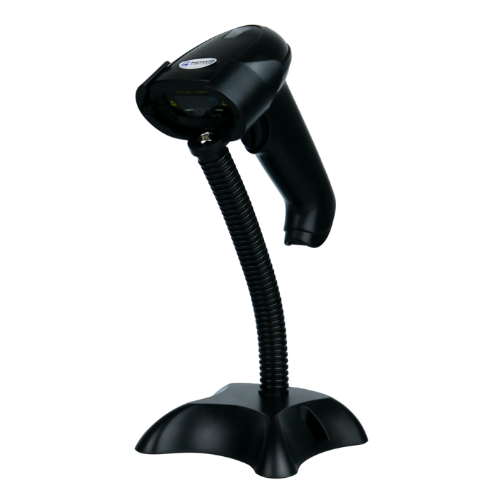 Cititor de coduri de bare, 1D, scanare manuala si automata, 300 scanari/secunda, fara fir, baterie de 2600 mAh, confirmare vizuala si sonora a scanarii, dimensiuni 170 x 65 x 85 mm, interfata USB, cablu de 150 cm, suport inclus, negru, HDWR, HD44A