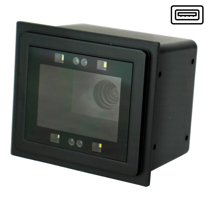 Cititor de coduri de bare, QR, coduri de bare 1D si 2D, 200 scanari/secunda, automat, interfata USB, Virtual COM, iluminare LED, rezolutie 644x488, confirmare sonora a scanarii, dimensiuni 80 x 68 x 53 mm, negru, HDWR, HD340
