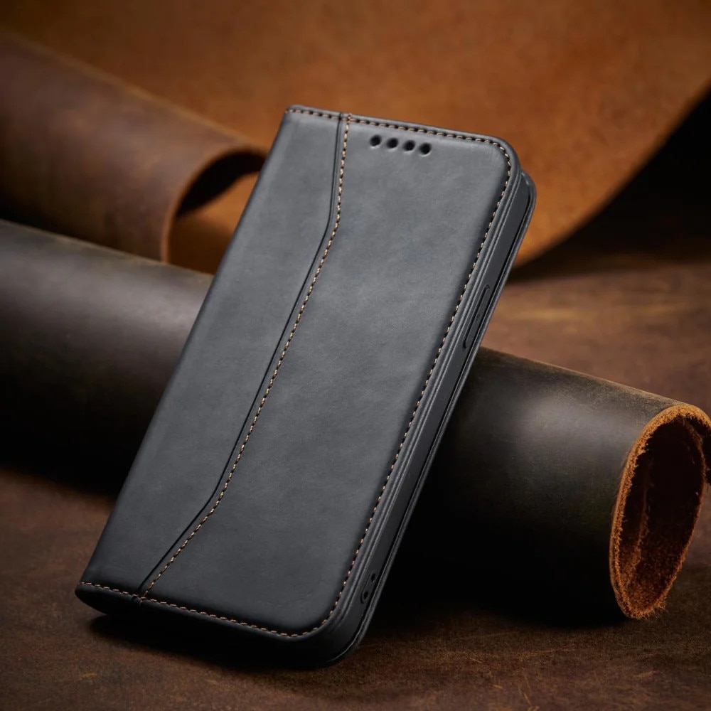 Husa pentru iPhone 13 Pro Max, Hurtel, Tip carte, Magnet, Buzunar card, Piele, Negru