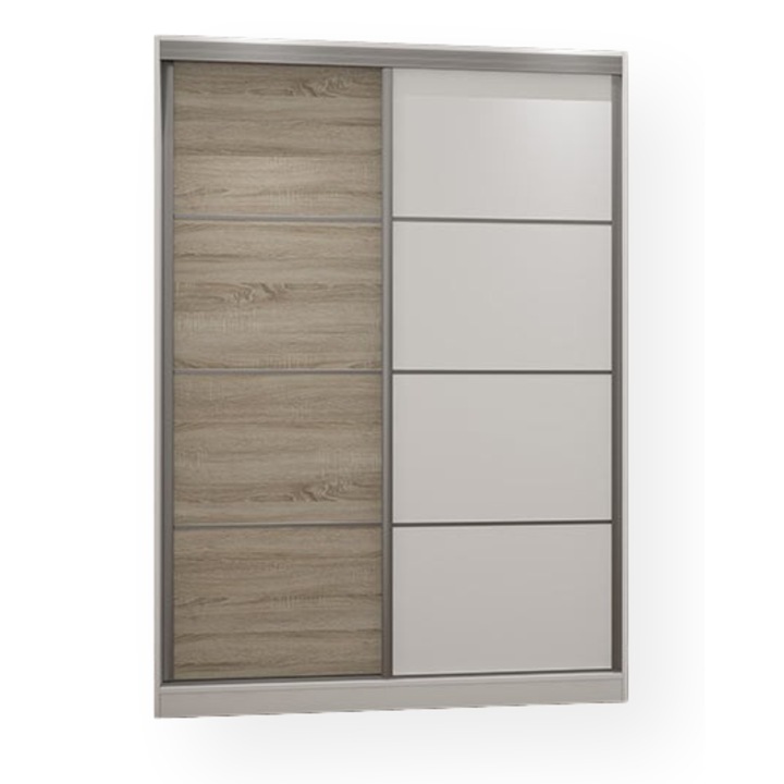 Dulap, Meblast, Premium lucrate manual, 150 cm x 215 cm x 62 cm, Sifonier, PAL 18 mm, HDF de 3 mm, PVC 0.8 mm, Alb/Sonoma Light