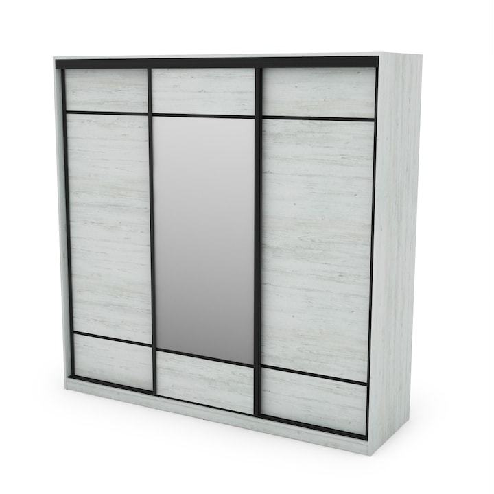 Dulap, Meblast, Premium lucrate manual, 220 cm x 220 cm x 64 cm, Sifonier, PAL 18 mm, HDF de 3 mm, PVC 0.8 mm, Numar de usi 3, Numar de sertare 2, Cu oglinda, Pin Anderson