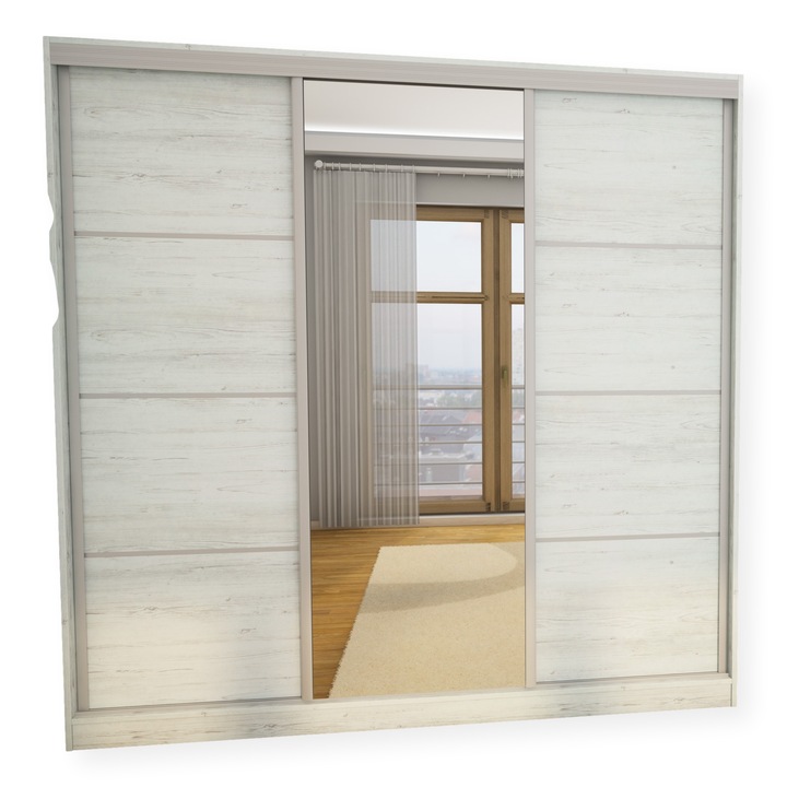 Dulap, Meblast, Premium lucrate manual, 210 cm x 210 cm x 70 cm, Sifonier, PAL 18 mm, HDF de 3 mm, PVC 0.8 mm, Numar de usi 3, Numar de sertare 4, Cu oglinda, Pin Anderson