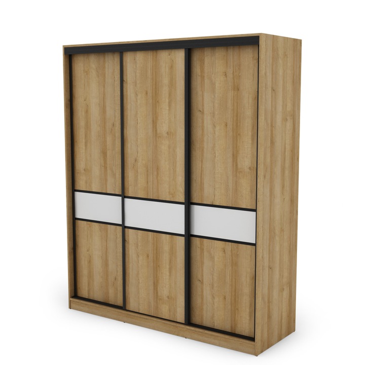 Dulap, Meblast, Premium lucrate manual, 190 cm x 230 cm x 64 cm, Sifonier, PAL 18 mm, HDF de 3 mm, PVC 0.8 mm, Numar de usi 3, Numar de sertare 2, Stejar Riva/Alb lucios