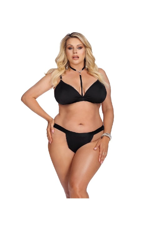 2 db Anais fehérnemű készlet, szatén, fekete, XL-2XL