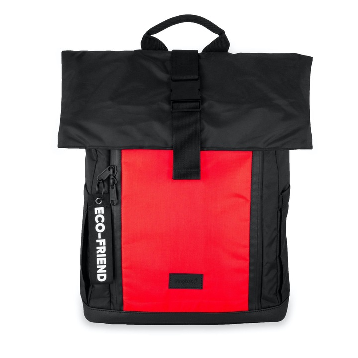 Rucsac rulant, Dingbats, 25 L, 15 inchi, Durabil, Unisex, Rosu/Negru