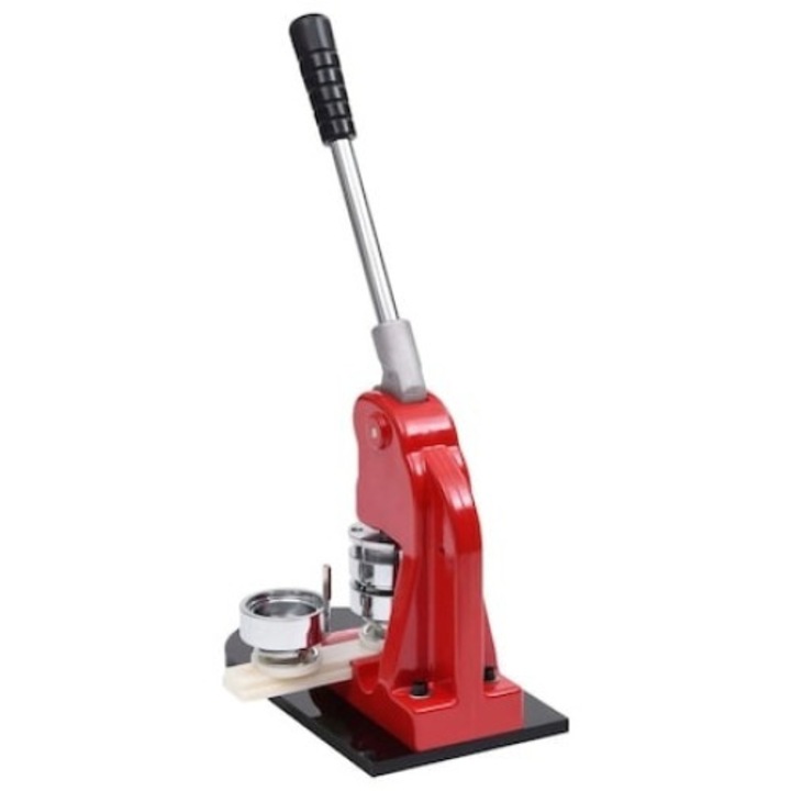 Presa de fabricat insigne 44 mm din otel, cu 3 matrite si 1 taietor circular, culoare rosu