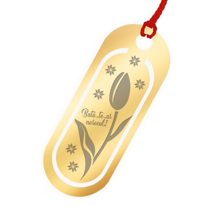 Martisor Semn de Carte Inox Oval Auriu Bata-te-ar norocul