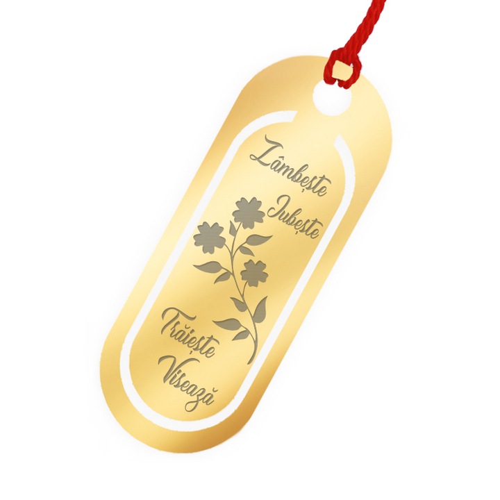 Martisor Semn de Carte Inox Oval Auriu Cuvinte Cheie