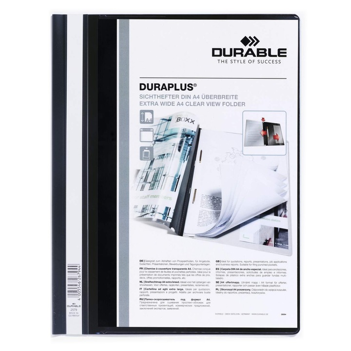 DURABLE "DURAPLUS®" Gyorsfűző, A4, széles, panorámás, fekete