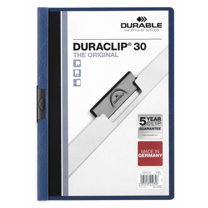 DURABLE "DURACLIP® 30" Gyorsfűző, klipes, A4, sötétkék