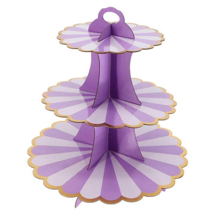 Etajera pentru prajituri, din carton, 3 nivele, 30.3 cm, NO831, Mov