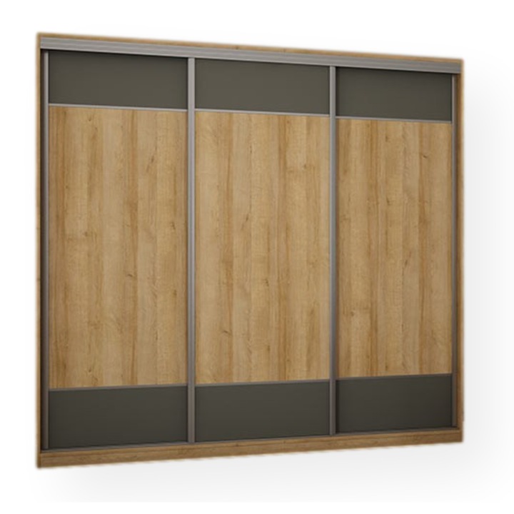 Dulap, Meblast, Premium lucrate manual, 230 cm x 220 cm x 64 cm, Sifonier, PAL 18 mm, HDF de 3 mm, PVC 0.8 mm, Numar de usi 3, Stejar Riva/Grafit