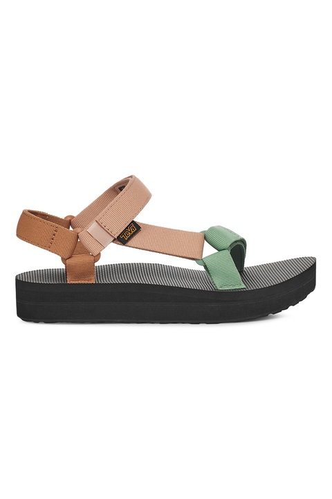 Teva, Sandale din material textil cu velcro, Maro/Verde pal/Roz prafuit