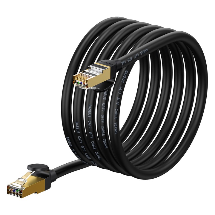 Hálózati kábel Speed Seven, Baseus, Ethernet RJ45, Cat 7, 10 Gbps, 600 MHz, 3 m, fekete