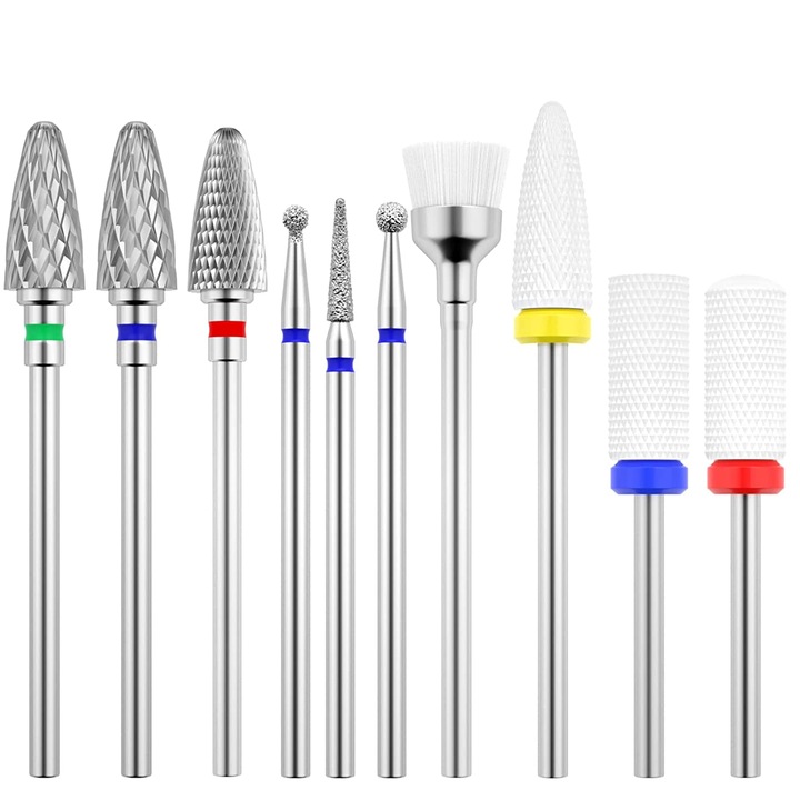 Set 10 capete freza unghii, Ceramica, Amtok, Multicolor