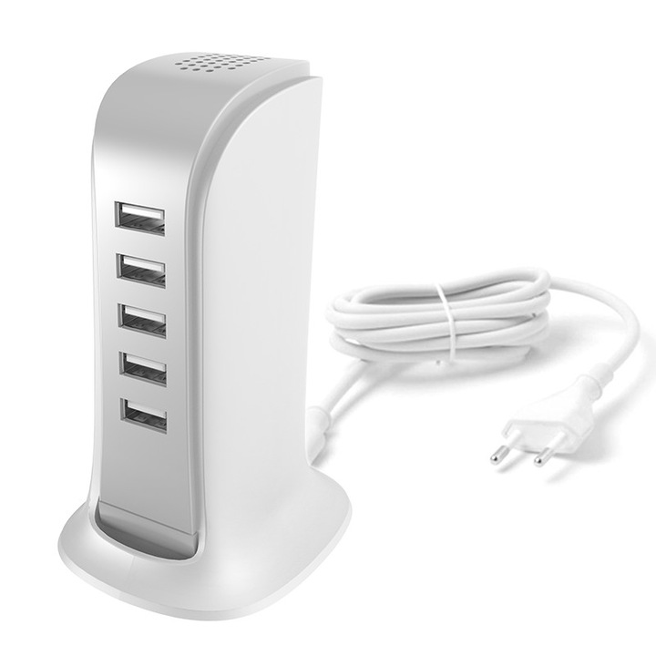 Incarcator retea Dudao A5EU, 5x USB, 25W, Alb