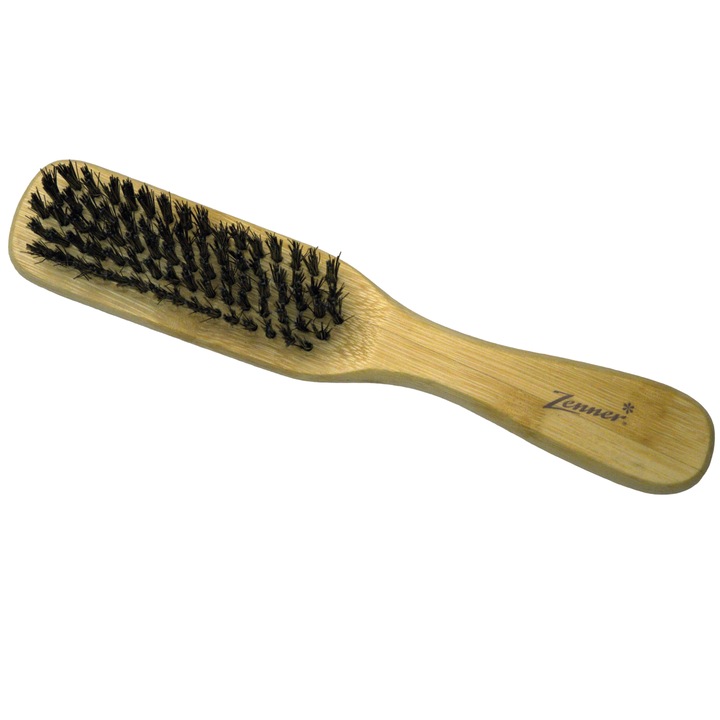 Perie de par dreapta cu maner din lemn de bambus, Zenner, FSC, cu peri 100% sintetici, Stralucire suplimentara