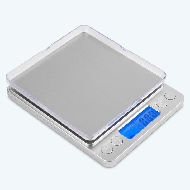 Mini digitális konyhai mérleg rozsdamentes acélból 0,1 g/3 kg ezüst